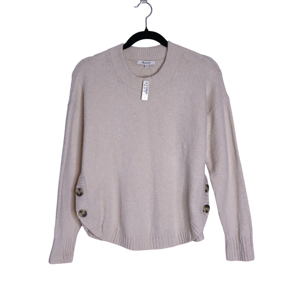 MADEWELL Birchmont Pullover Sweater NWT Cream Side Button Long Sleeve Women's S